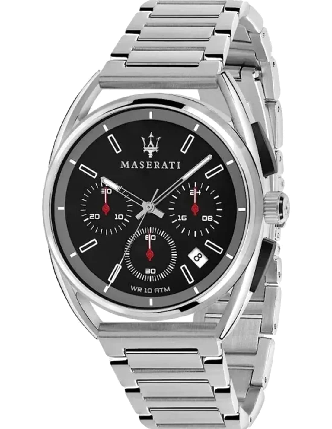 Montre Homme Maserati Trimarano R8873632003 Chronographe Cadran Noir Bracelet Acier Inoxydable Argenté