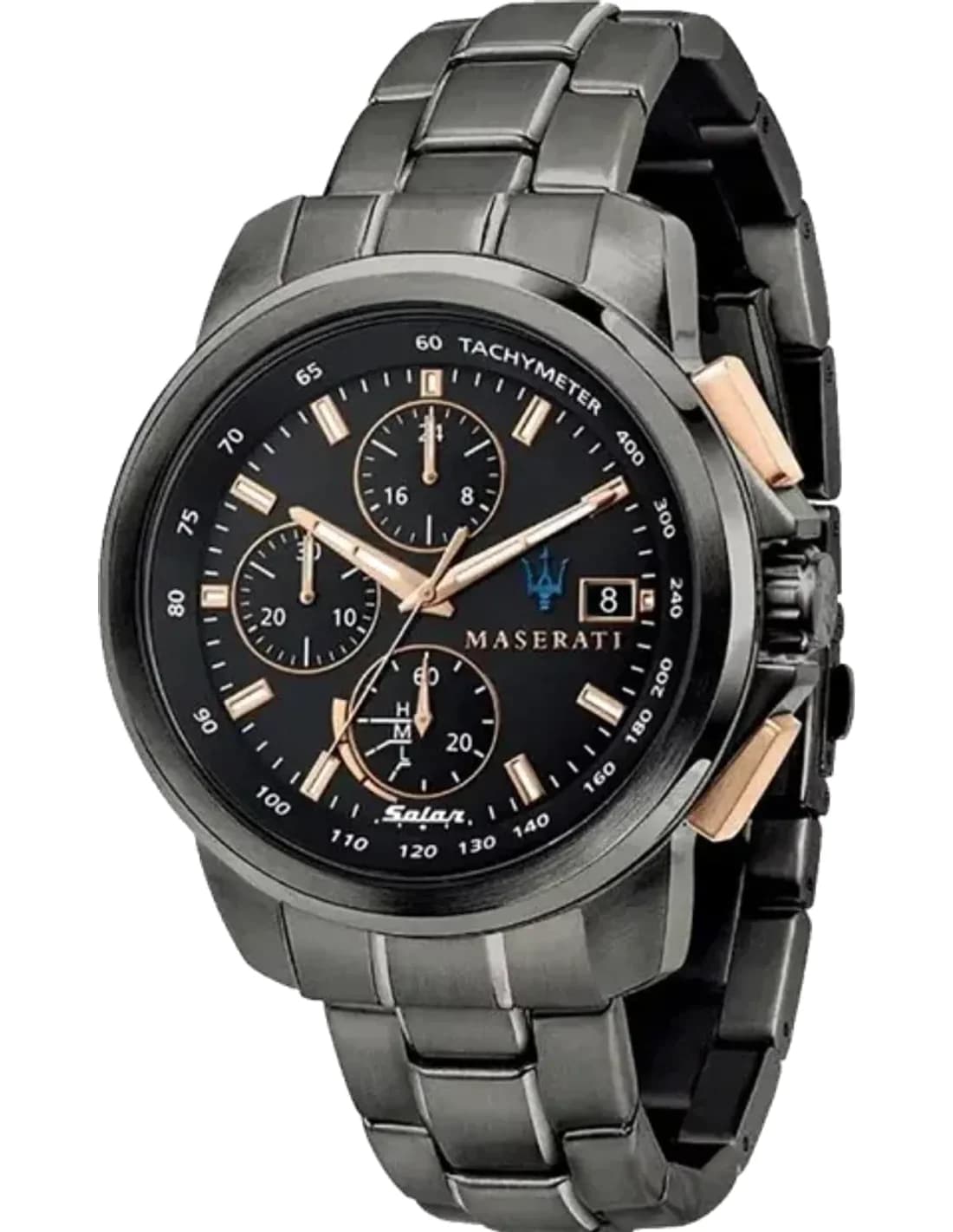 Montre Homme Maserati Successo Solar R8873645001 chronograph Black Dial Black stainless steel Bracelet