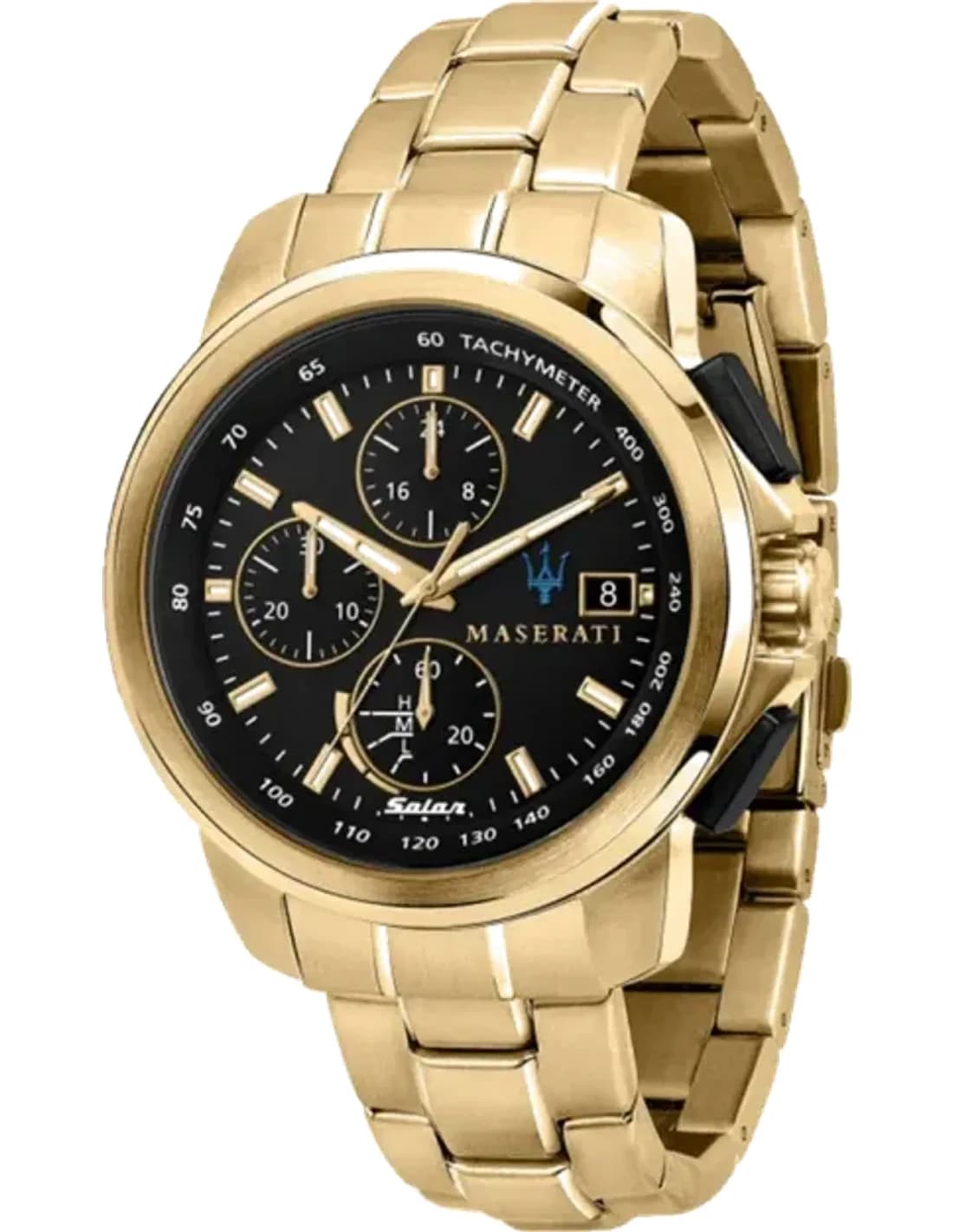 Montre Homme Maserati Successo Solar R8873645002 chronograph Black Dial Gold tone stainless steel Bracelet