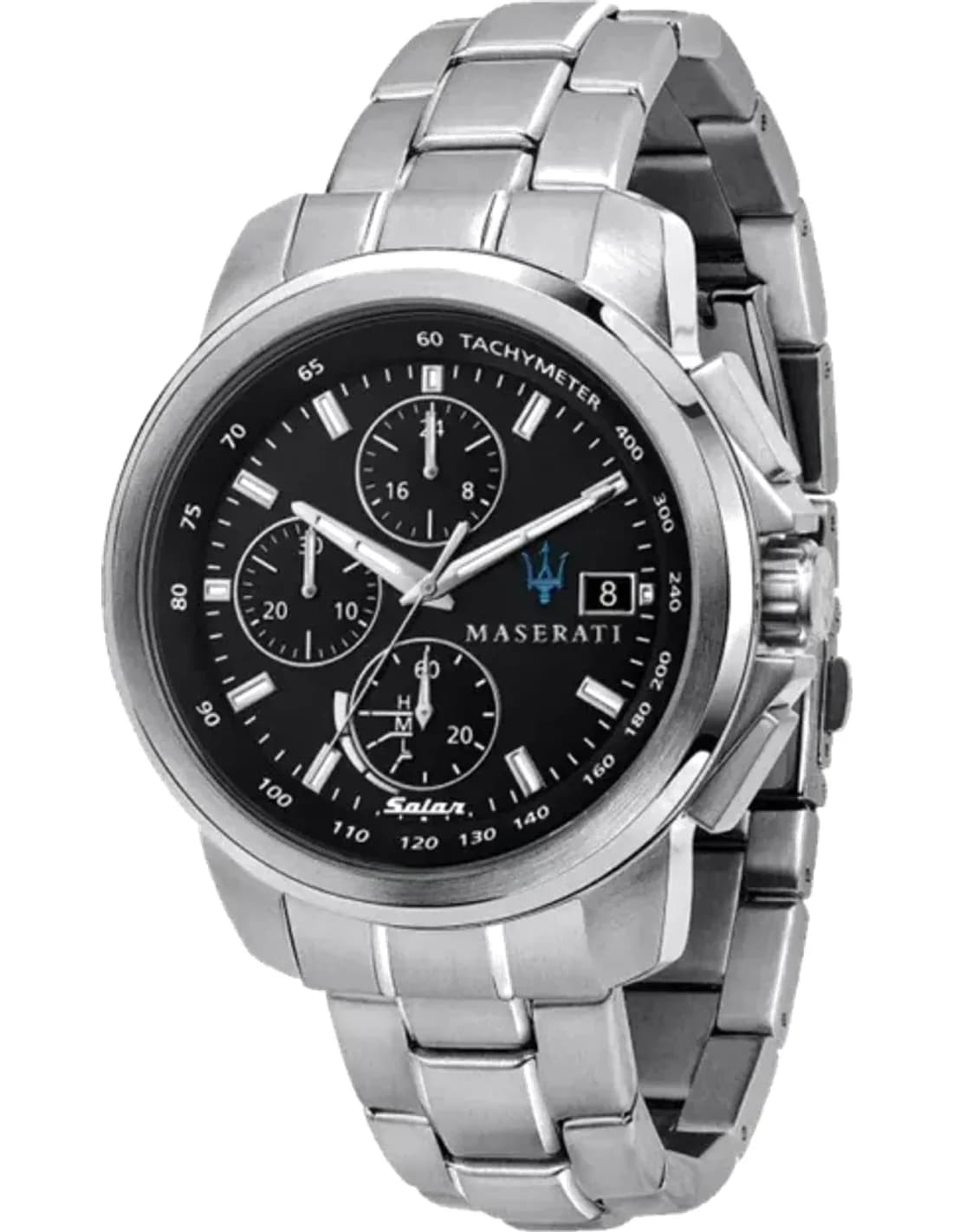 Montre Homme Maserati Successo Solar R8873645003 chronograph Black Dial Silver stainless steel Bracelet