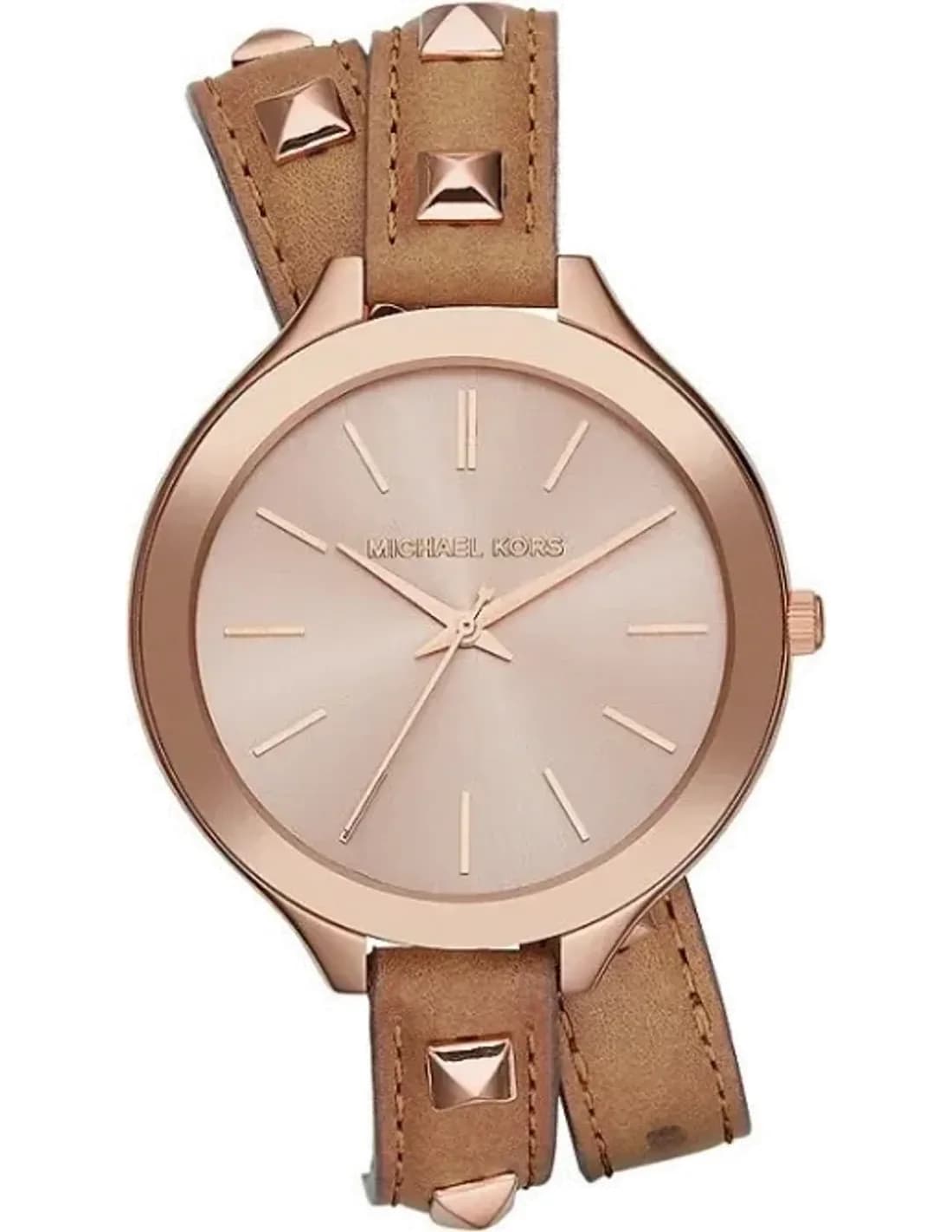 Montre Femme Michael Kors Slim Runway MK2299 Double bracelet en cuir brun et clous
