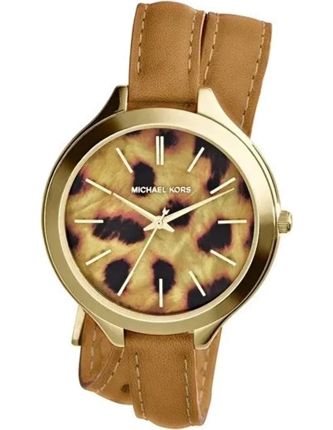Montre Femme Michael Kors Slim Runway MK2327 Double bracelet en cuir et cadran motif léopard