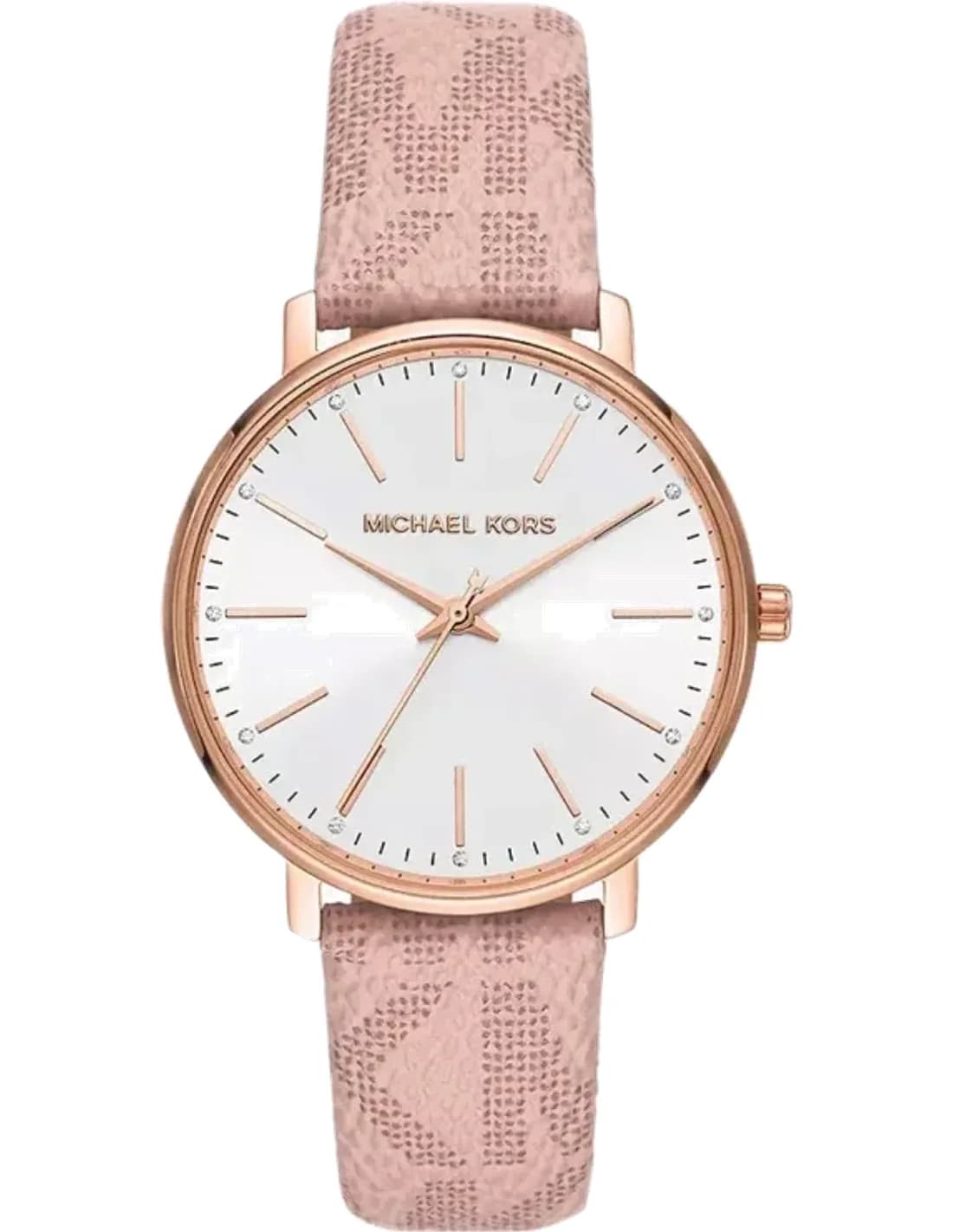 Montre Michael Kors Pyper MK2859 à cadran blanc bracelet en toile rose à logo imprimé MK