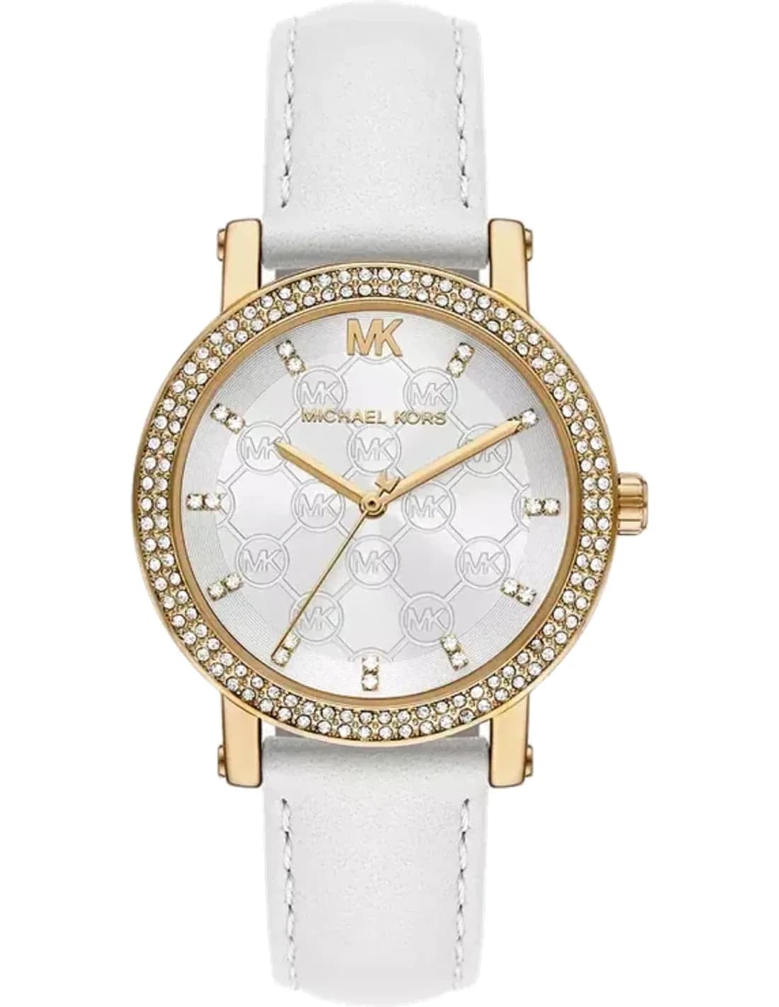 Montre Michael Kors Corey MK2985 à cadran blanc bracelet en cuir blanc