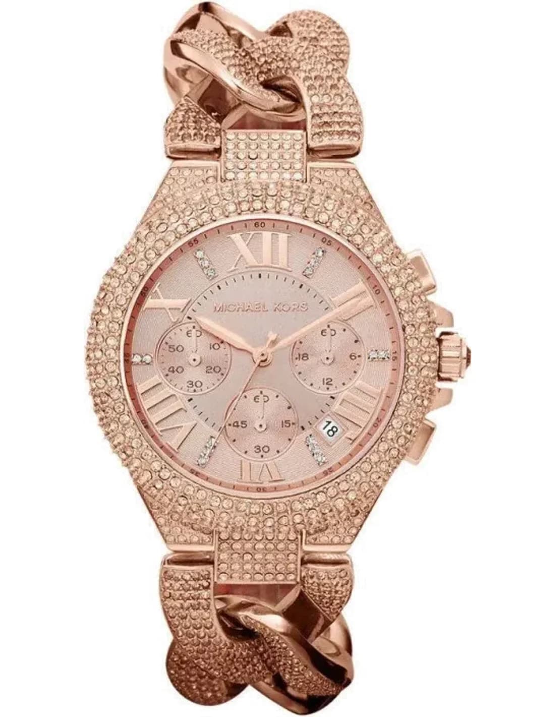Montre Femme Michael Kors Camille MK3196 Bracelet à maillons or rose et strassés