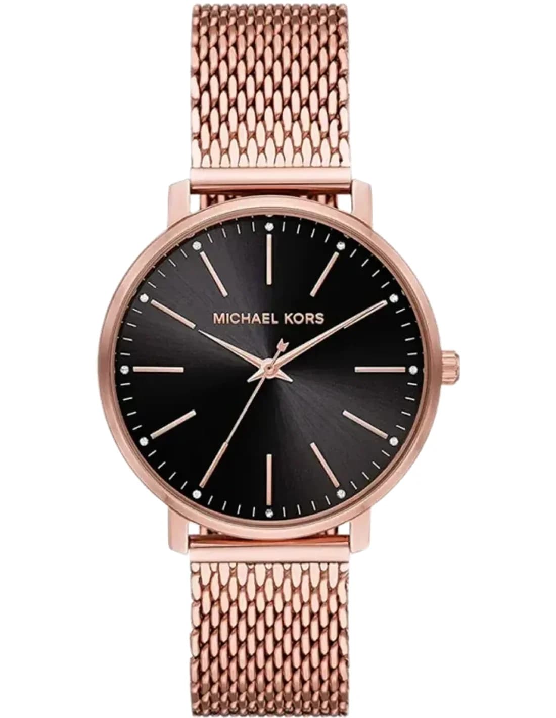 Montre Michael Kors Pyper MK4566 à cadran noir bracelet en maille milanaise doré rose