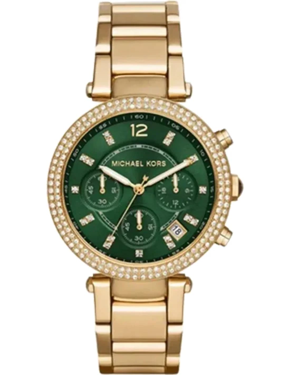 Montre chronographe Michael Kors Parker MK6263 à cadran vert Bracelet doré
