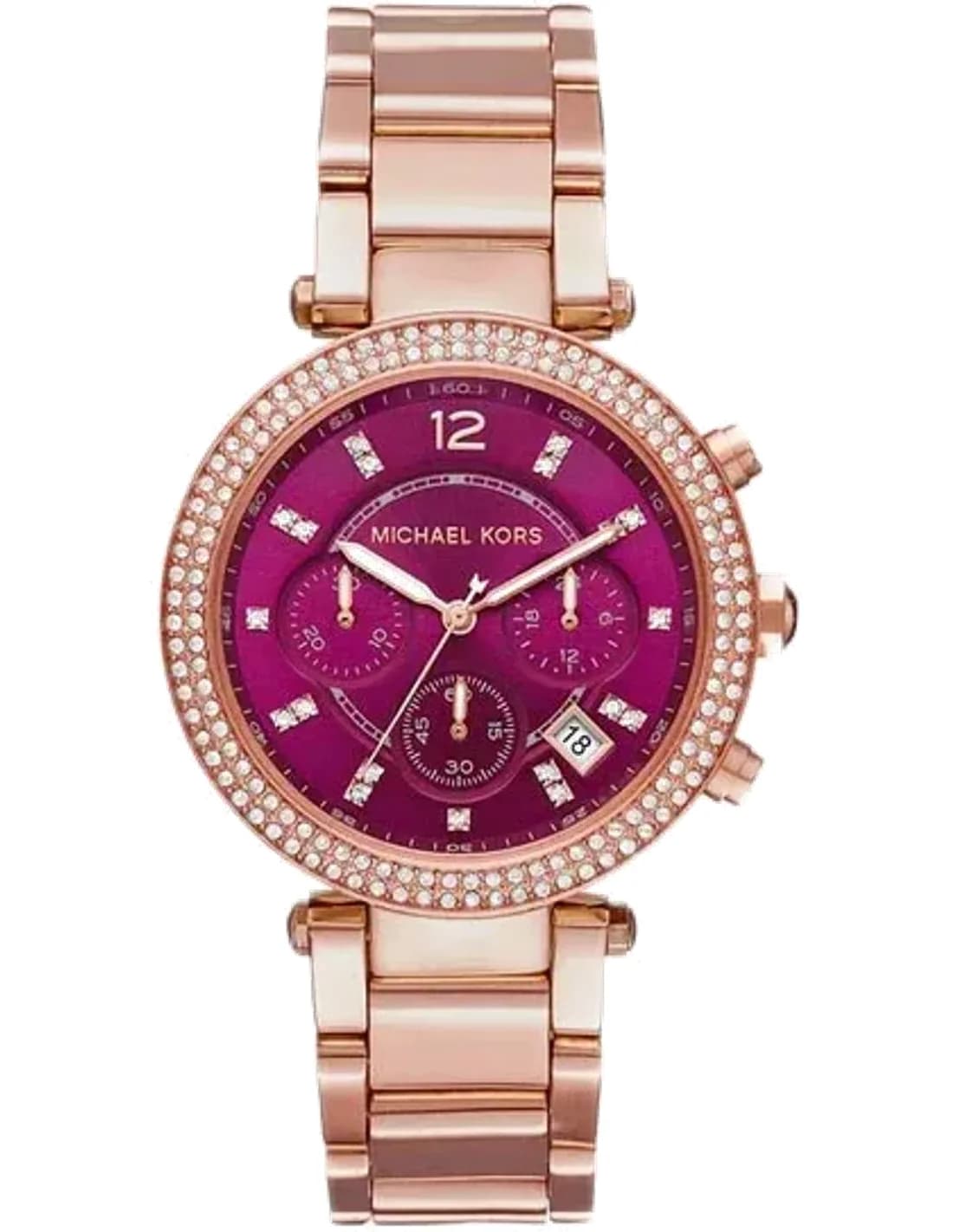 Montre chronographe Michael Kors Parker MK6417 cadran fuchsia bracelet ton or rose