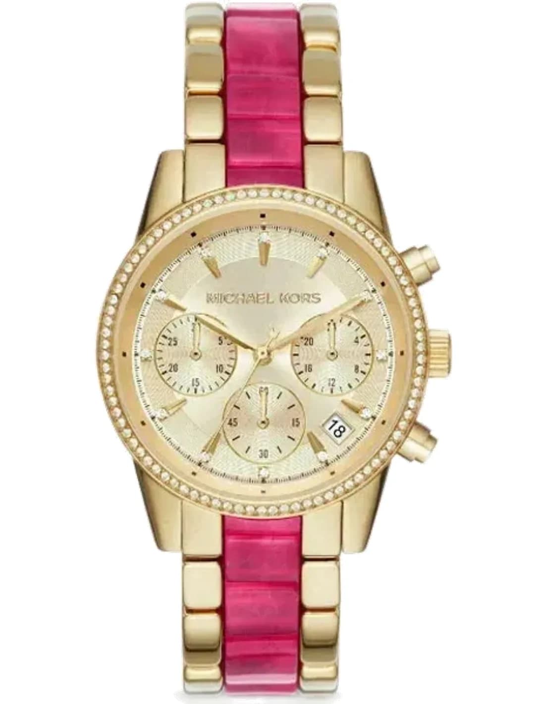 Montre Michael Kors Ritz MK6517 chronographe dorée orné de de pierres bracelet en acier inoxydable/acétate