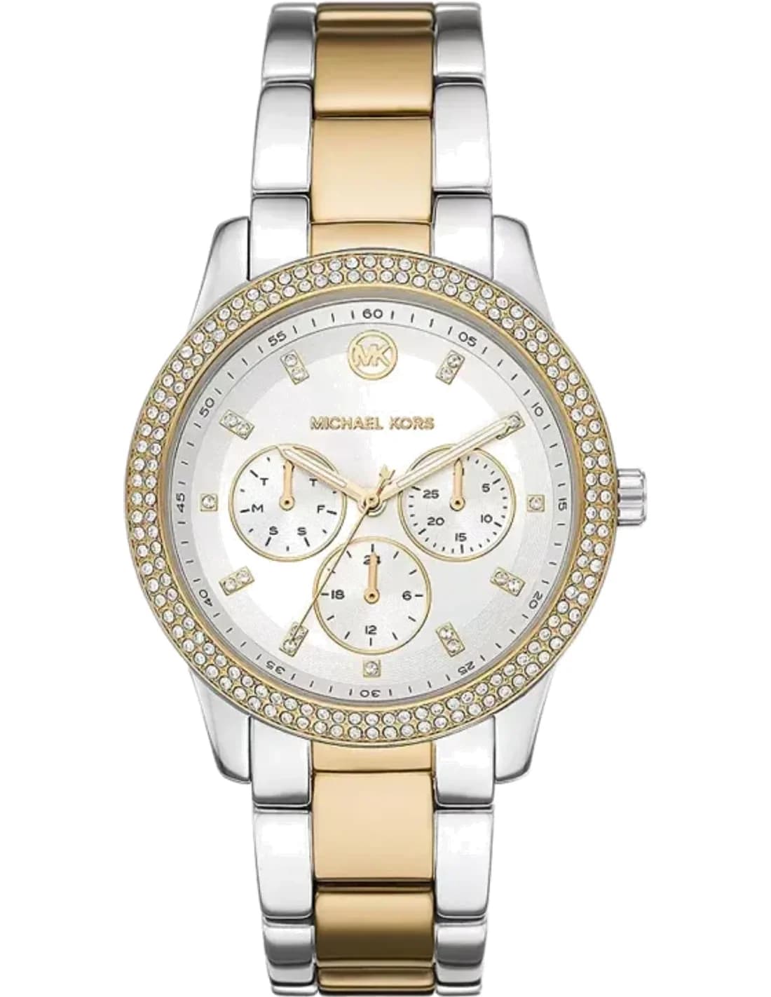 Montre multifonction Michael Kors Tibby MK6825 ornée de cristaux bracelet bicolore