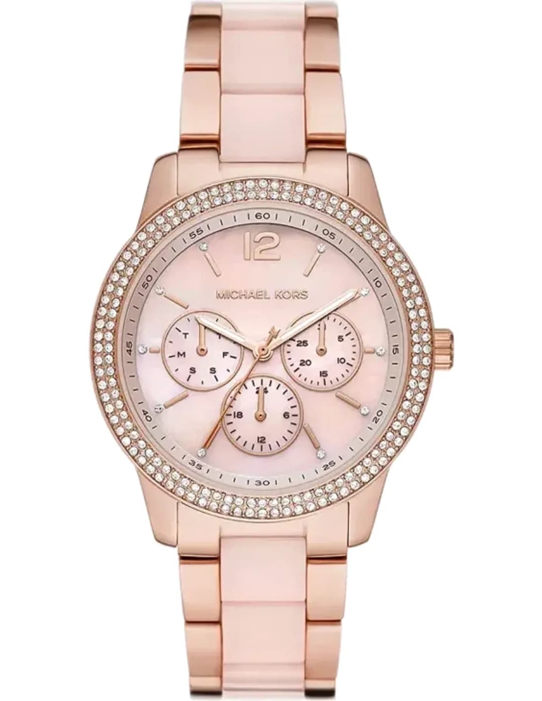 Montre Michael Kors Tibby MK6928 multifonction couleur or rose avec cristaux