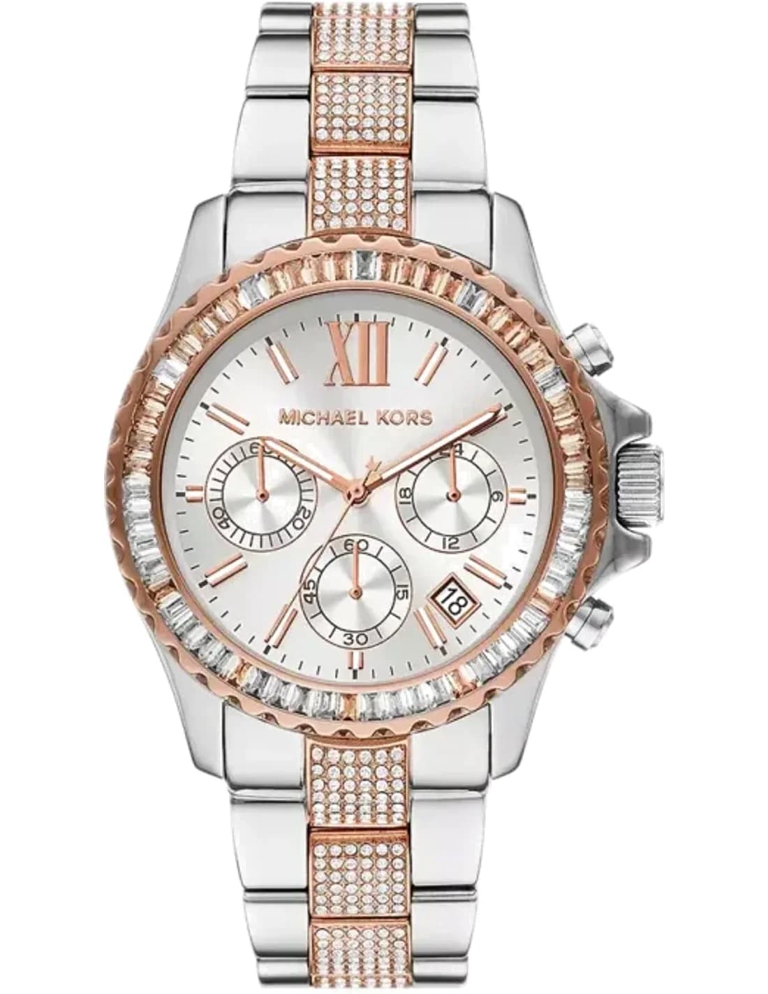 Montre chronographe Michael Kors Everest MK6975 pavée de cristaux bracelet bicolore