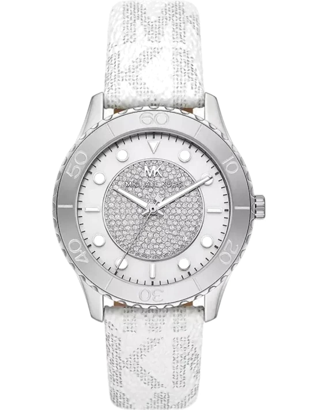 Montre Michael Kors Runway MK6998 bracelet en toile blanche à imprimé signature MK