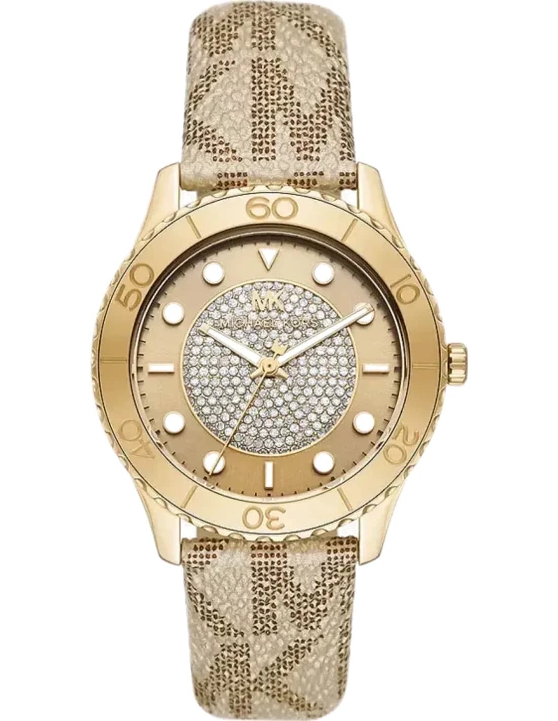 Montre Michael Kors Runway Dive MK6999 à cadran pavé de cristaux cracelet en toile à imprimé signature MK