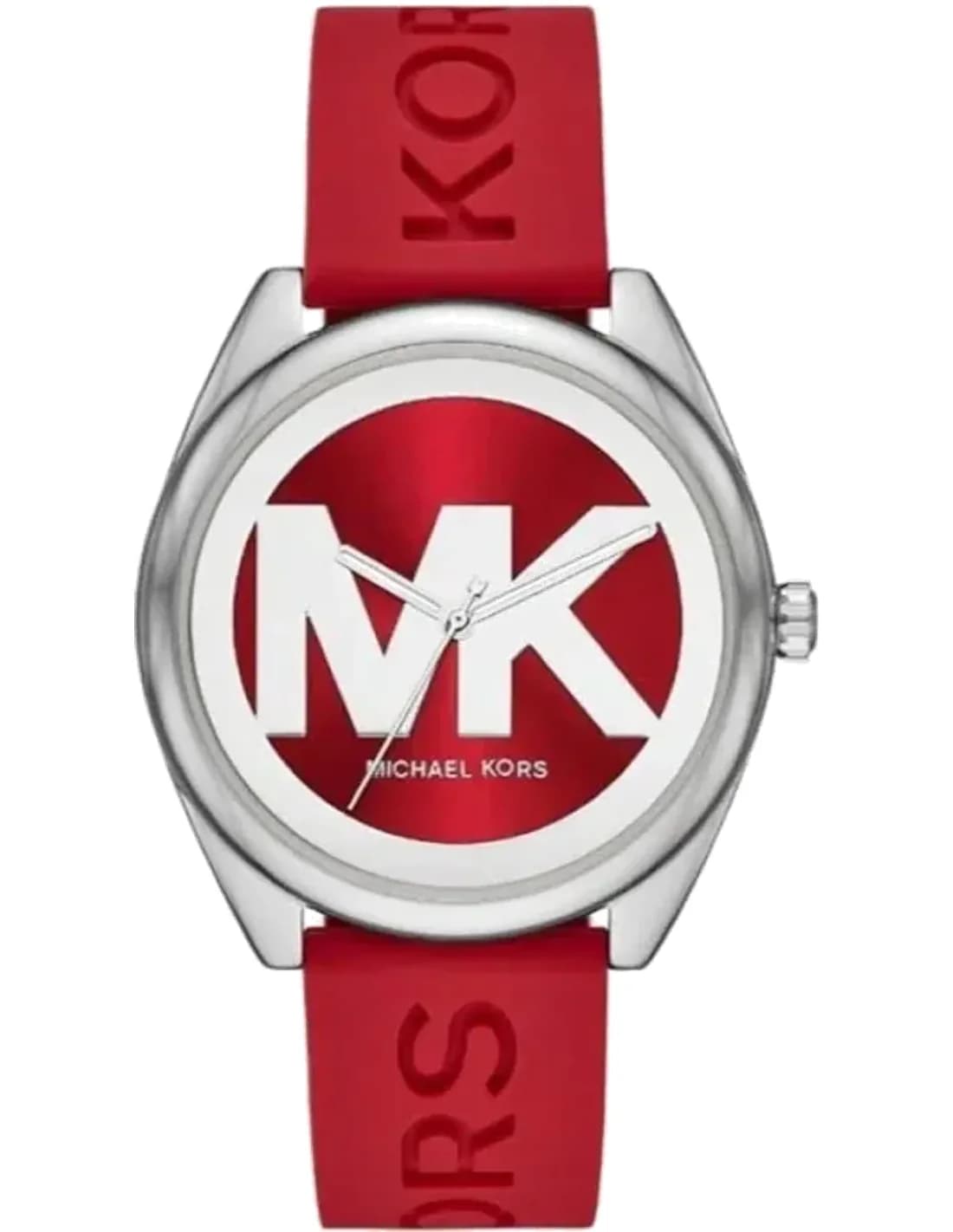 Montre Michael Kors Janelle MK7144 avec cadran argenté et bracelet en silicone rouge