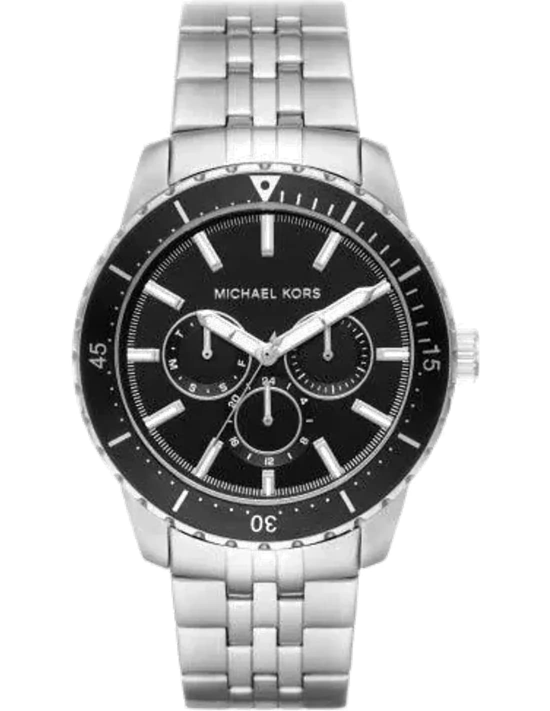 Montre Michael Kors Cunningham MK7156 multifonction à cadran noir Bracelet argenté