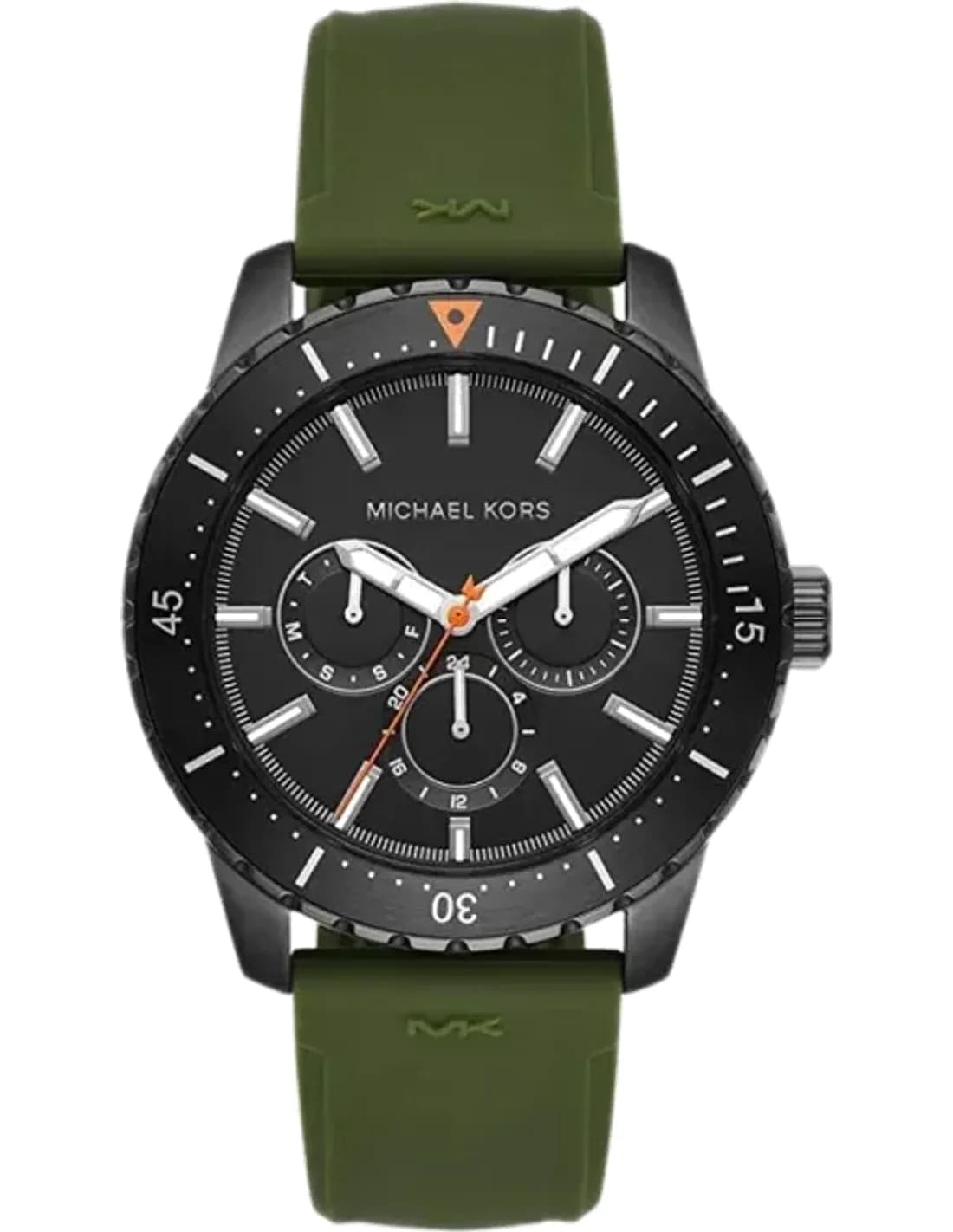 Montre Michael Kors Cunningham MK7165 multifonction à cadran noir Bracelet en silicone olive