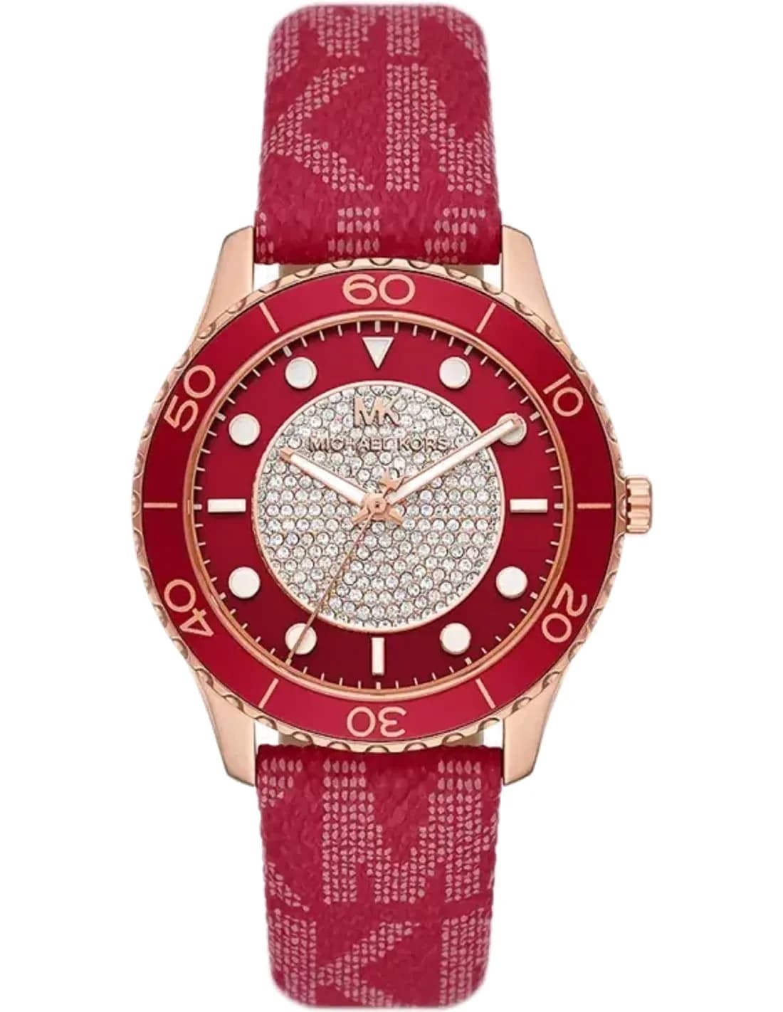 Montre Michael Kors Runway Dive MK7179 ornée de cristaux bracelet rouge à imprimé signature MK