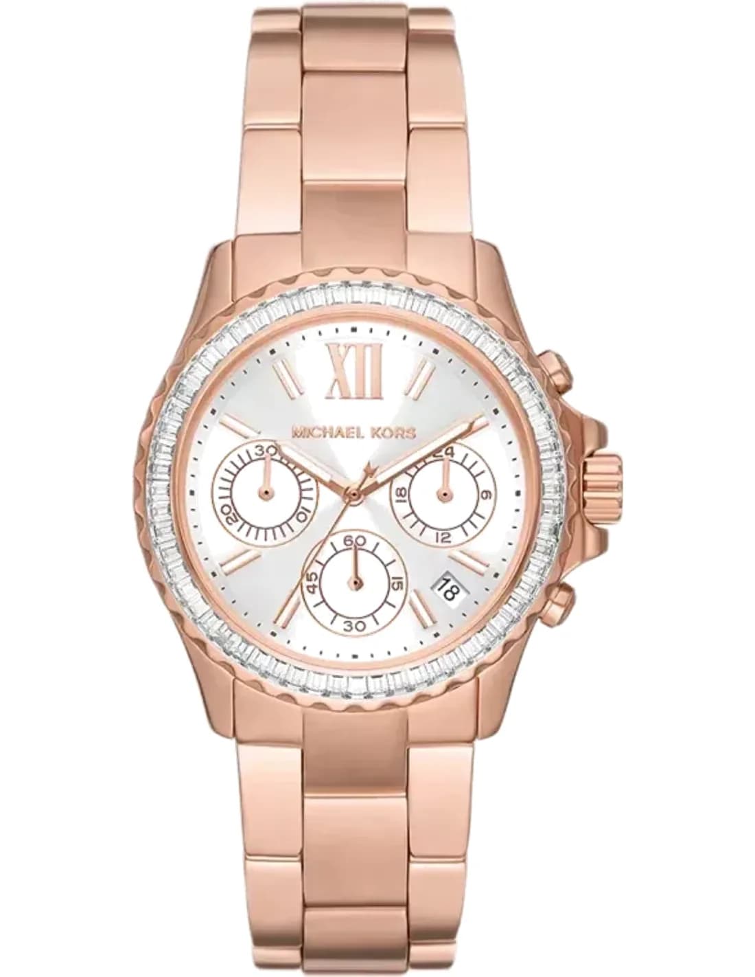 Montre femme Michael Kors Everest MK7213 Chronographe Cadran blanc et bracelet en acier inoxydable or rose