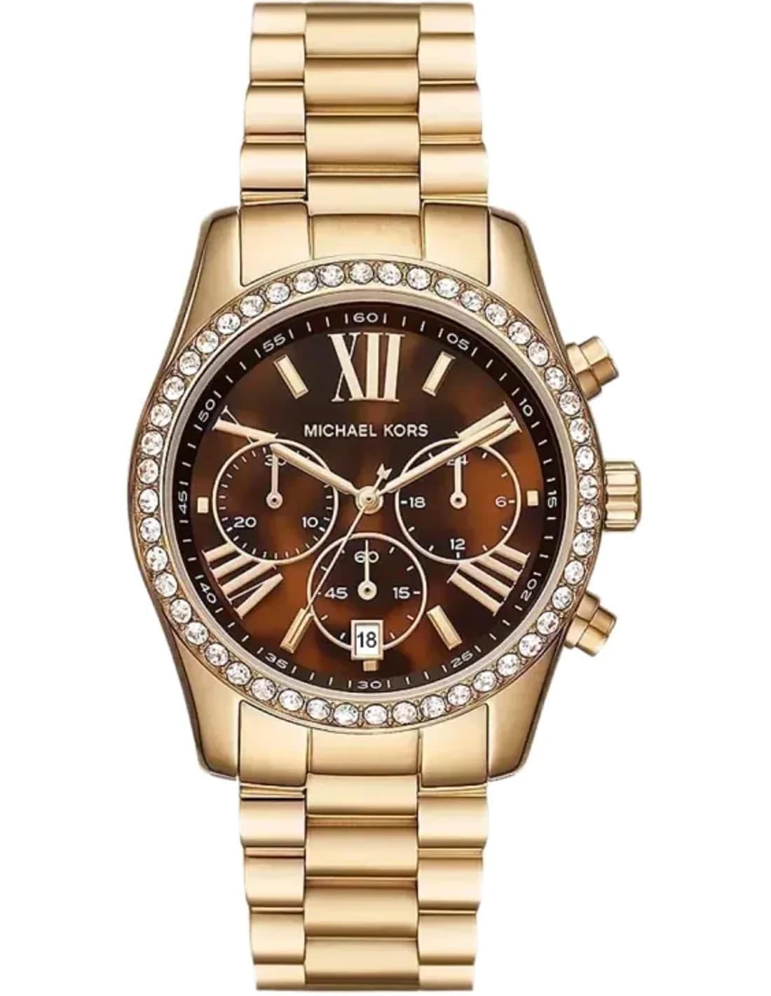 Montre femme Michael Kors Lexington MK7276 cadran chronographe marron bracelet en acier inoxydable doré