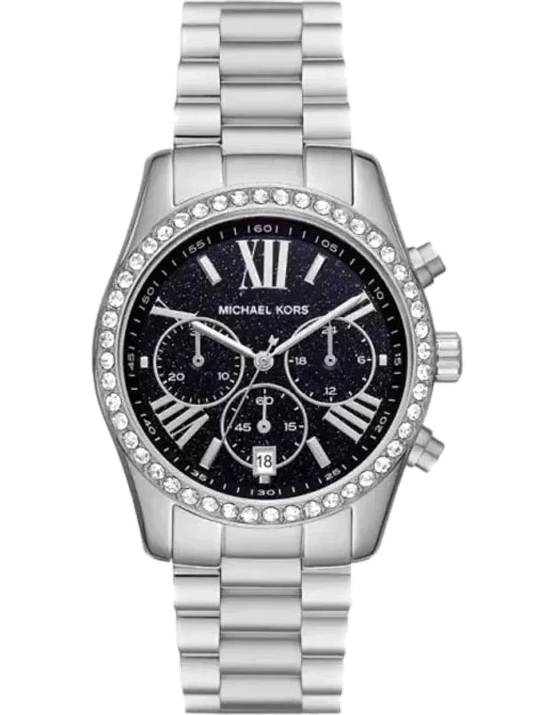 Montre femme Michael Kors Lexington MK7277 chronographe cadran noir et bracelet en acier inoxydable