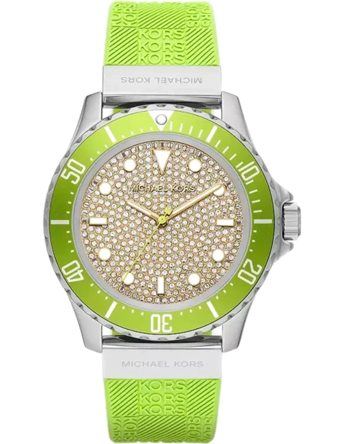 Montre femme Michael Kors Slim Everest MK7360 Pavé cadran doré de luxe bracelet en silicone vert