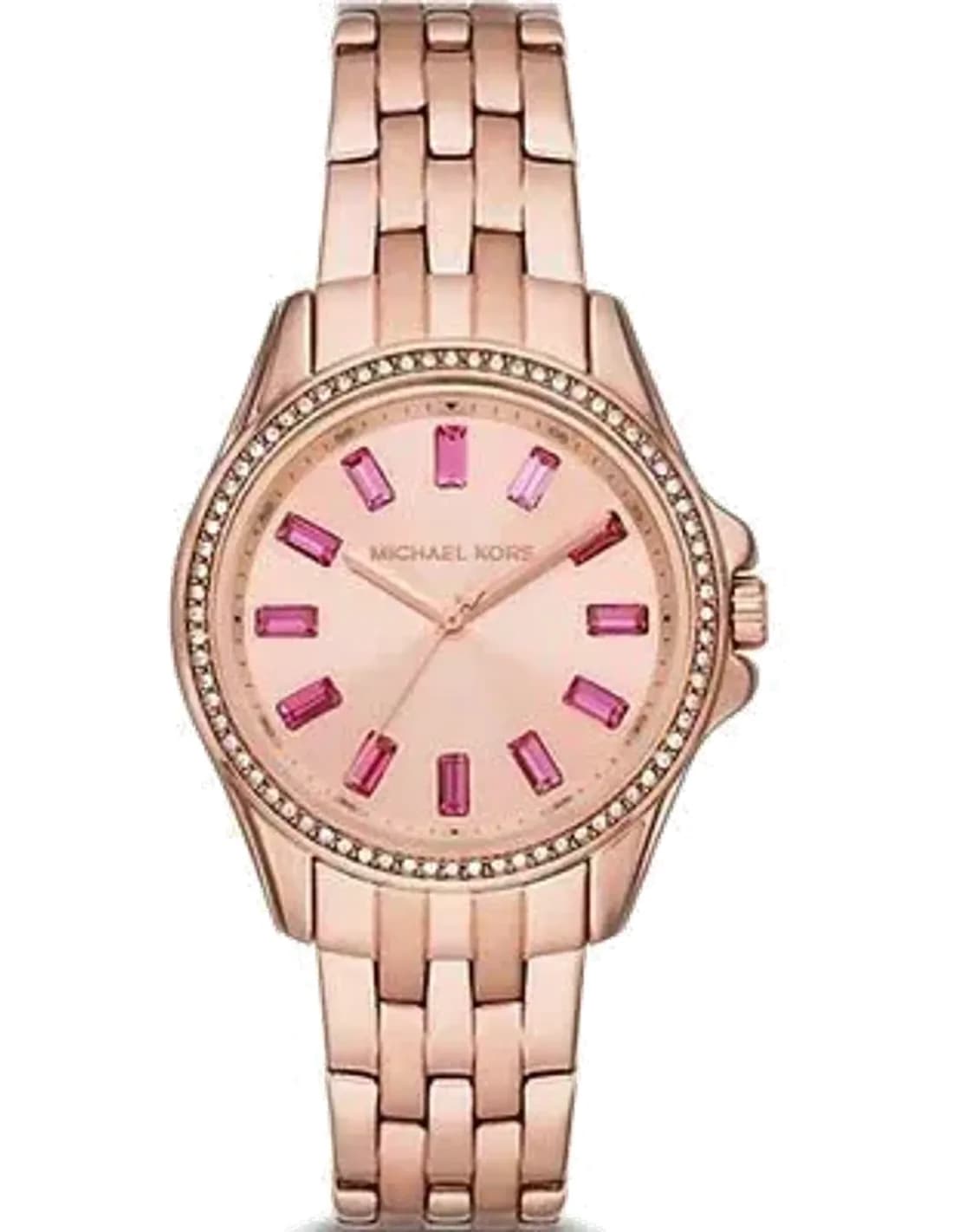 Montre femme Michael Kors Pilot MK7367 Cadran pavé couleur or rose et bracelet en acier inoxydable couleur or rose