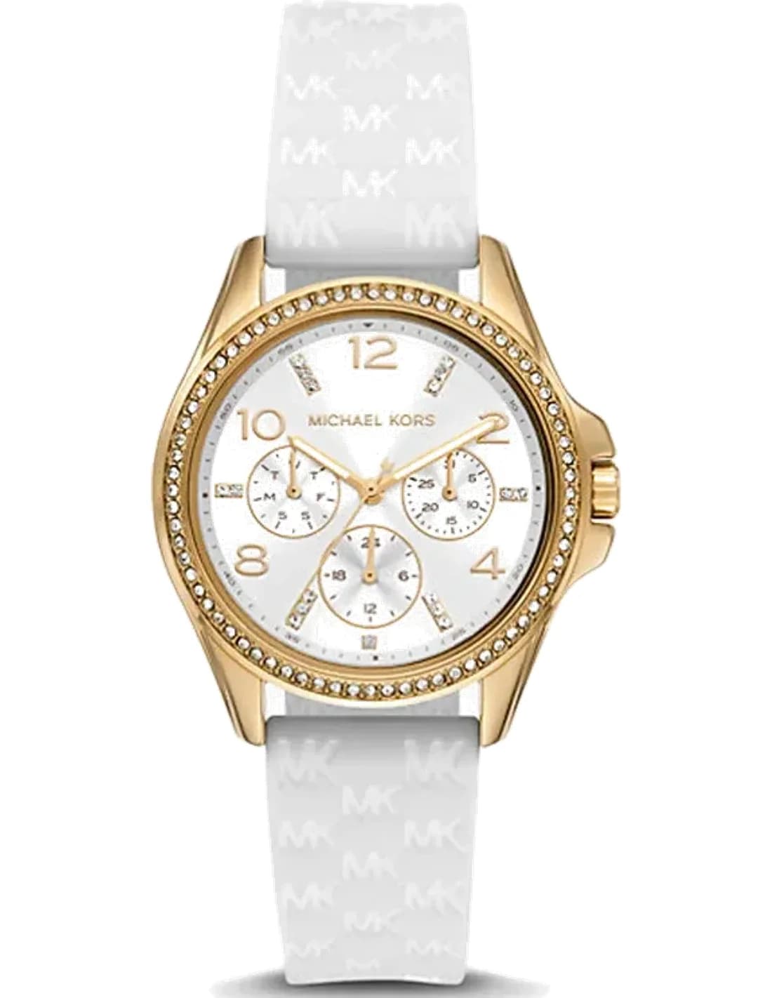 Montre femme Michael Kors Mini Pilot MK7372 cadran blanc et bracelet silicone