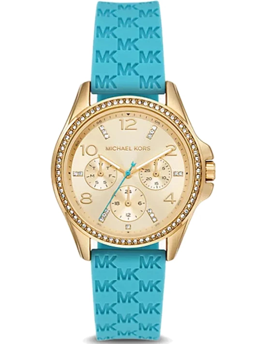 Montre femme Michael Kors Mini Pilot MK7374 chronographe cadran or bracelet en silicone
