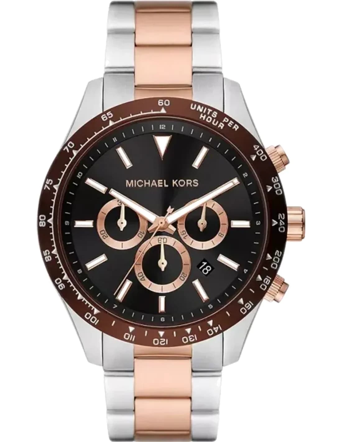 Montre Michael Kors Layton MK8913 chronographe à cadran noir Bracelet Bicolore