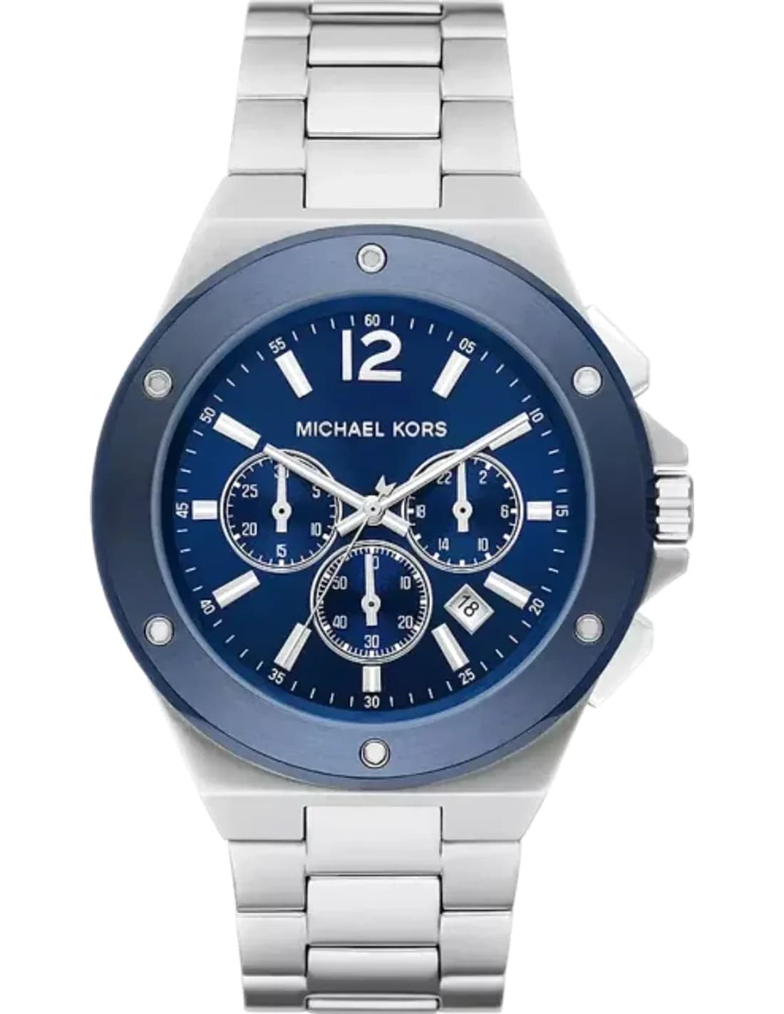 Montre Michael Kors Lennox MK8938 chronographe à cadran bleu Bracelet argenté