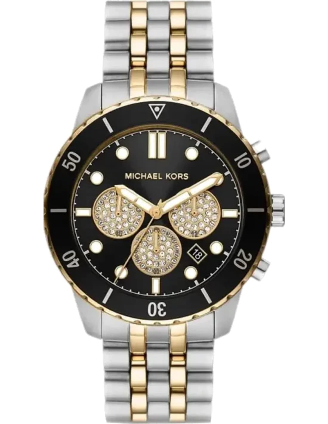 Montre Michael Kors Cunningham MK8964 chronographe à cadran noir Bracelet Bicolore
