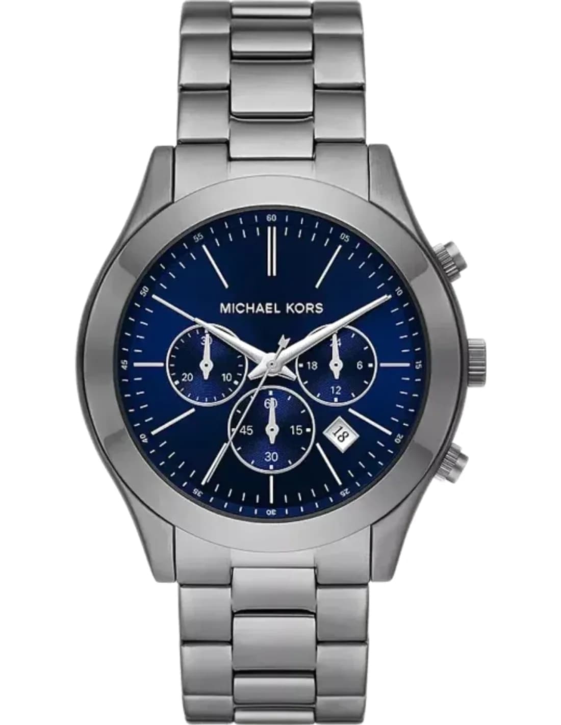 Montre Michael Kors Runway MK8987 chronographe à cadran bleu et bracelet gris