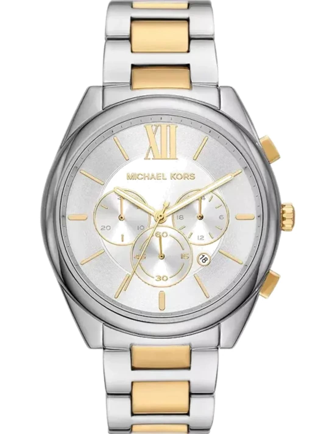 Montre Michael Kors Janelle MK8994 chronographe à cadran argenté et bracelet bicolore