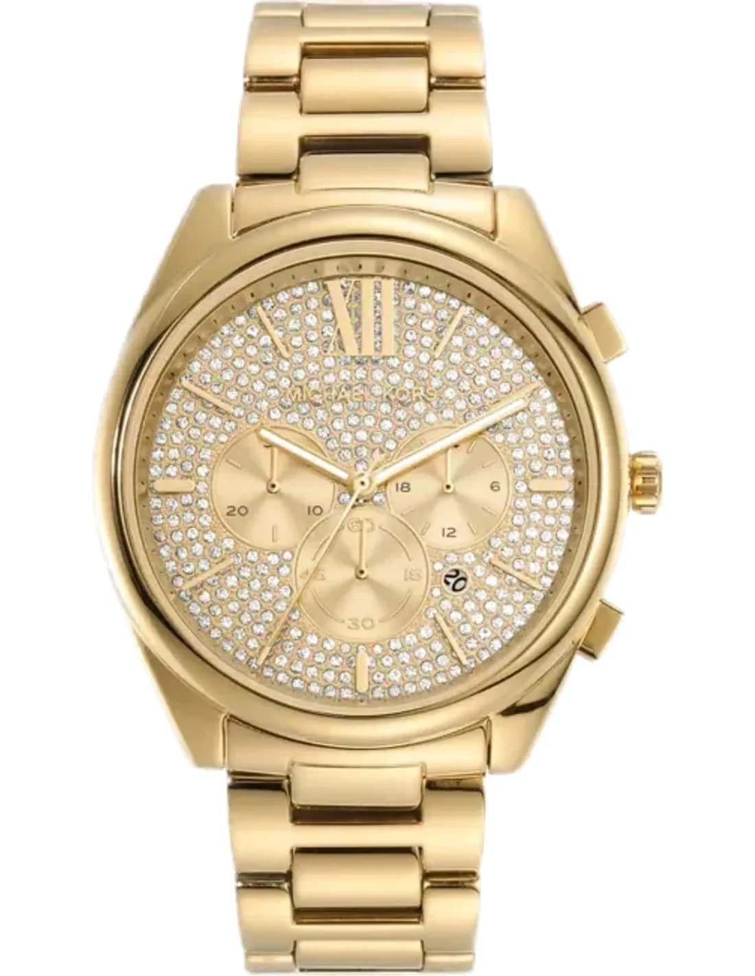 Montre Michael Kors Janelle MK8995 Pavé Cadran doré chronographe Bracelet en acier inoxydable