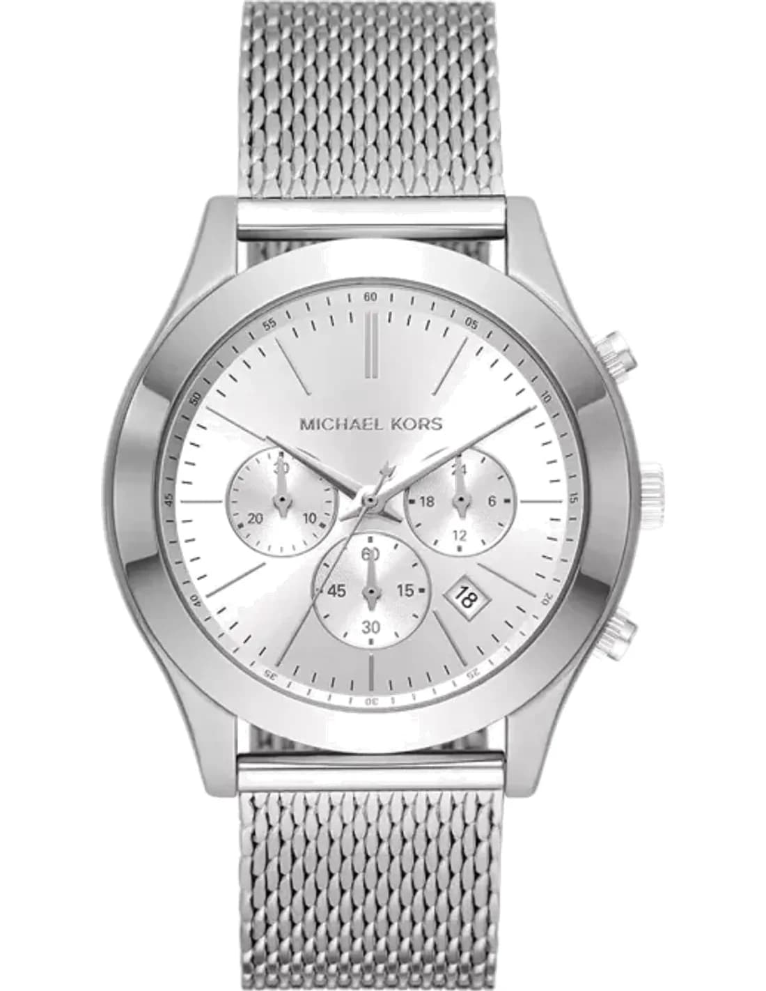 Montre Michael Kors Runway MK9059 chronographe à cadran argenté Bracelet argenté en maille