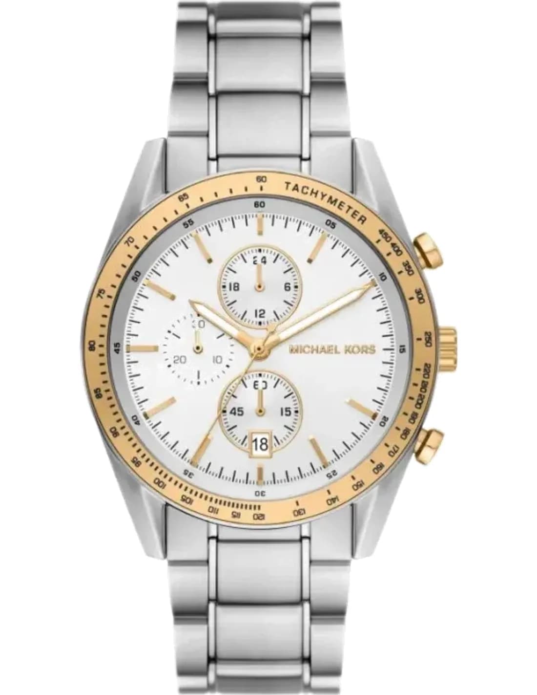 Montre Michael Kors Accelerator MK9112 Tachymètre Cadran Blanc Chronographe Bracelet en argent
