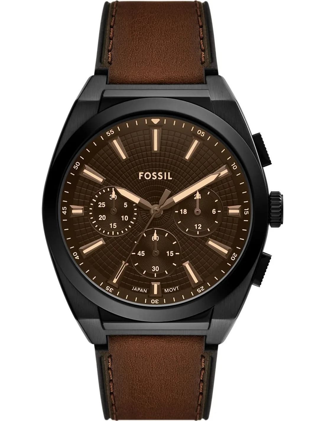 Montre Homme Fossil Everett FS6108 cadran marron bracelet cuir
