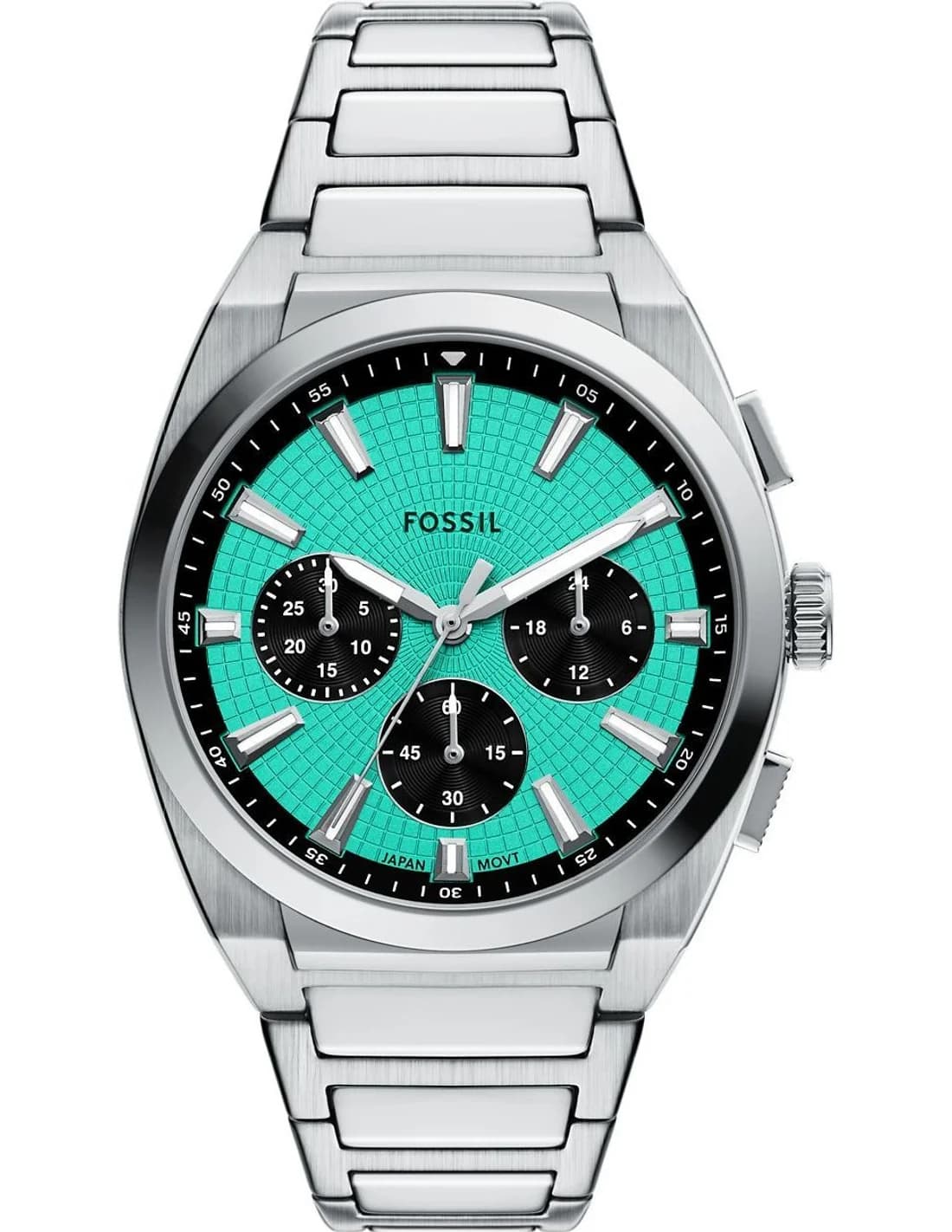 Montre Homme Fossil Everett FS6117 cadran bleu turquoise bracelet acier