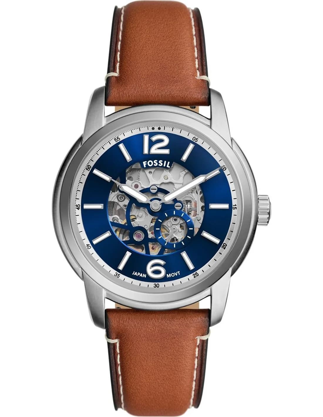 Montre Homme Fossil Heritage ME3263 cadran bleu bracelet cuir