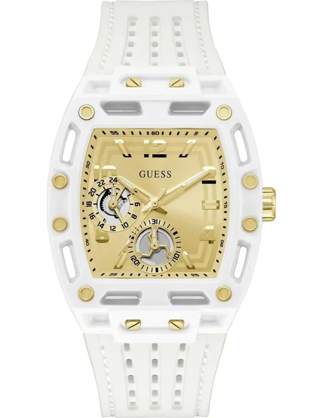 Montre Homme Guess Phoenix GW0499G5 cadran doré bracelet silicone blanc