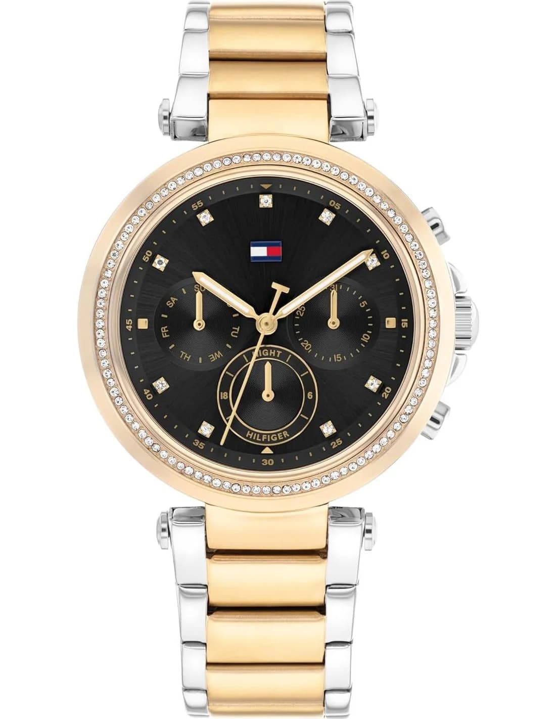 Montre Tommy Hilfiger 1782702 femme cadran noir bracelet acier et doré