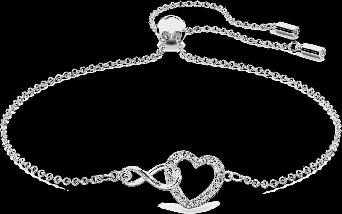 Bracelet Swarovski Infinity Heart Plaqué Rhodium Blanc ajustable