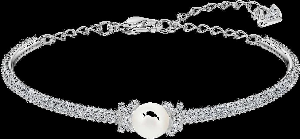 Bracelet jonc ajustable Swarovski 5461083 plaqué rhodium perle et cristaux