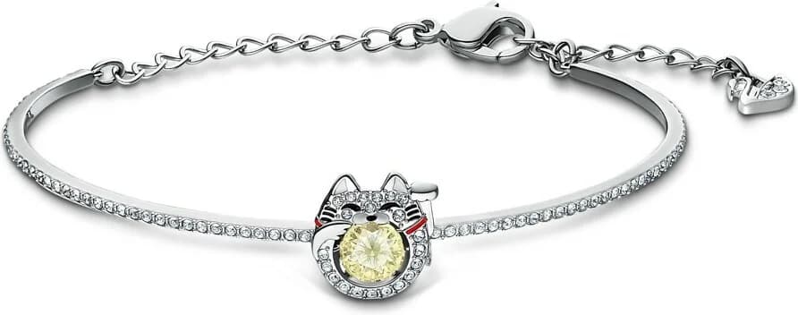 Bracelet jonc Swarovski Sparkling Dance Cat 5537487 plaqué rhodium incrusté de cristaux