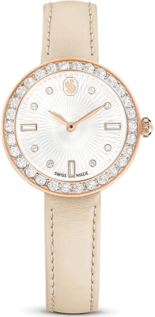 Montre Swarovski Certa 5672968 bracelet en cuir beige cadran guilloché blanc