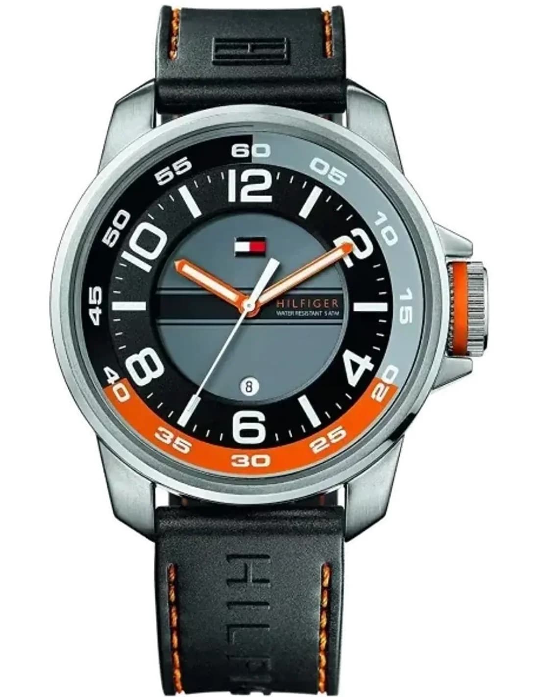 Montre Homme Tommy Hilfiger 1790716 Bracelet noir en silicone coutures oranges