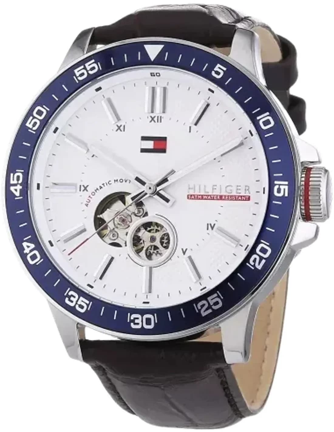 Montre Homme Tommy Hilfiger 1791056 Bracelet En Cuir Brun mouvement apparent