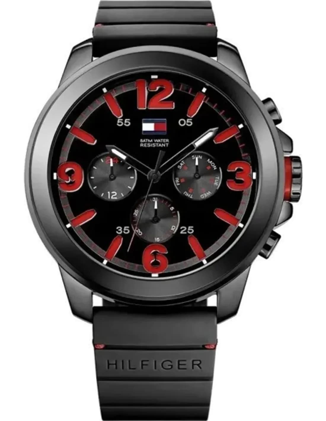 Montre Homme Tommy Hilfiger 1791093 Silicone noir et index rouges