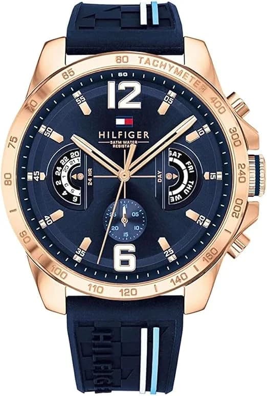 Montre Tommy Hilfiger 1791474 Boîtier Or Rose et Bracelet Silicone Bleu